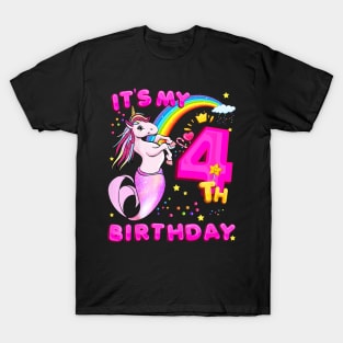 Kids 4Th Birthday Unicorn Mermicorn Mermaid For Girls T-Shirt